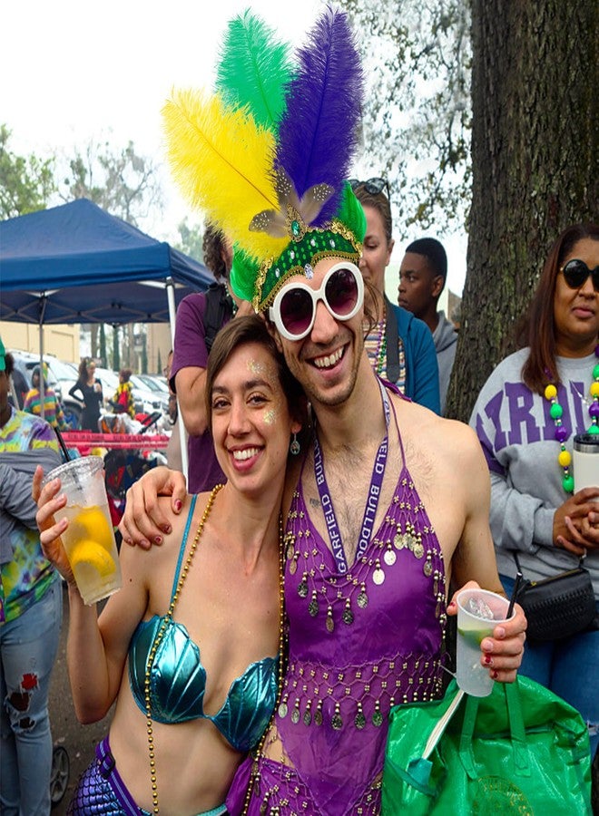 Wehhbtye 2Pcs Large Mardi Gras Feather Headband, Purple Yellow Green Masquerade Headdress, Colorful Flapper Party Headwear with Sequins for Women Girls Parade Costume Cocktail Party Supplies - Image 5